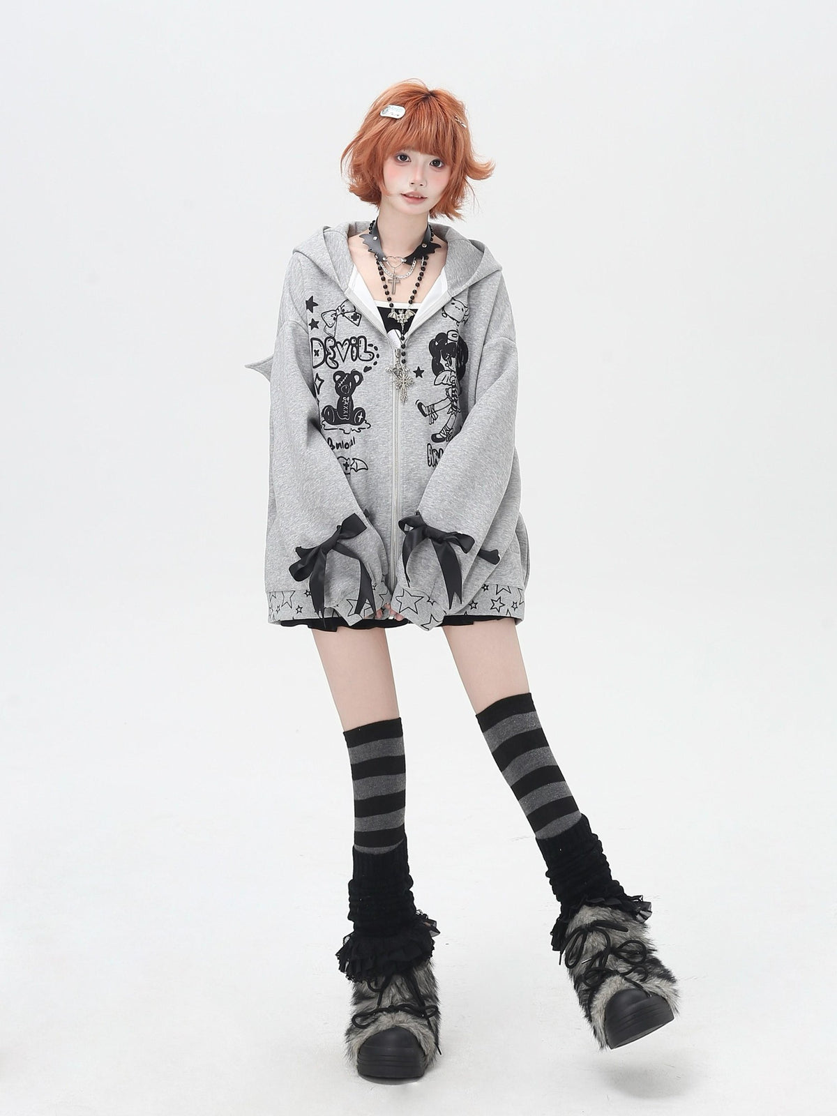 Crazy Girl 3d Wings Lace Up Subculture Hooded Loose Midlength Women&