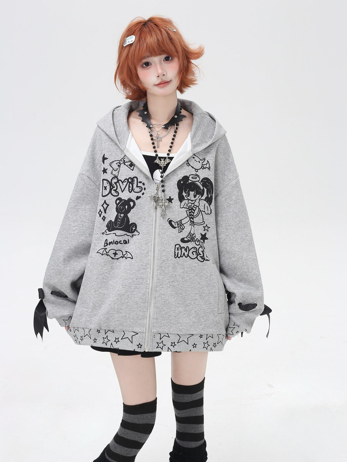 Crazy Girl 3d Wings Lace Up Subculture Hooded Loose Midlength Women&