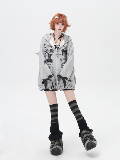 Crazy Girl 3d Wings Lace Up Subculture Hooded Loose Midlength Women&