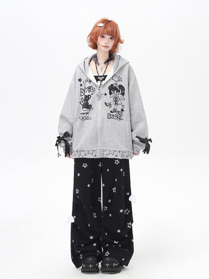 Crazy Girl 3d Wings Lace Up Subculture Hooded Loose Midlength Women&