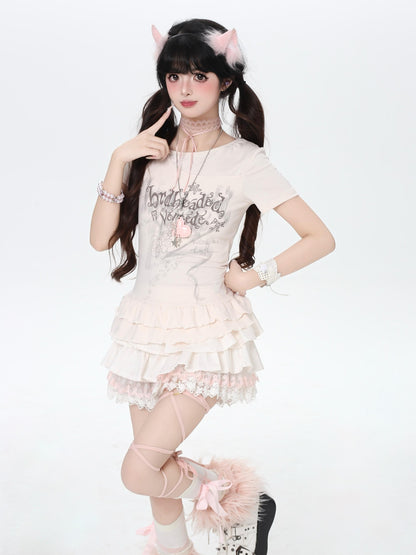 Crazy Girl Asymmetrical Off Shoulder Ruffle Letter Print Women&