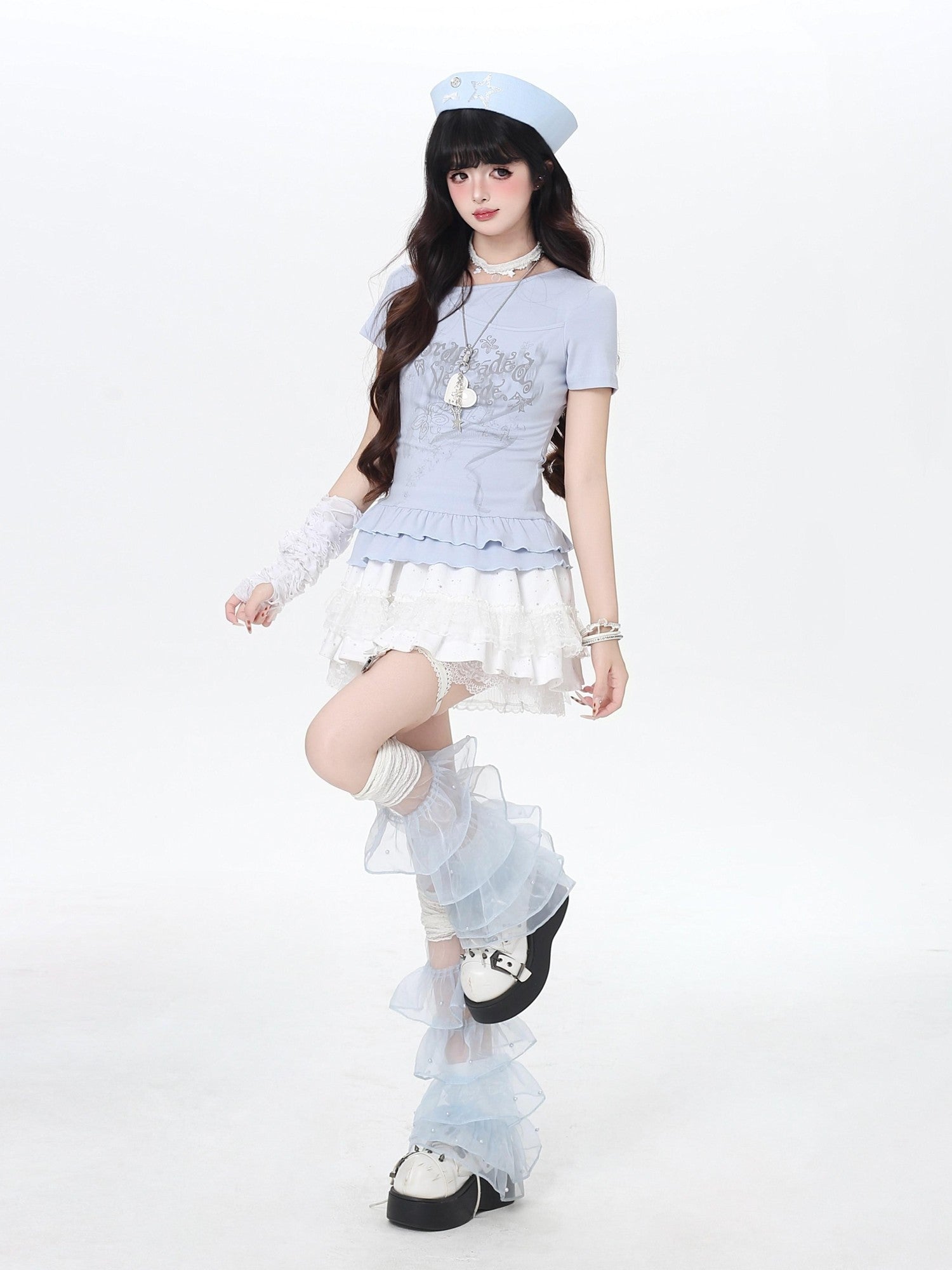 Crazy Girl Asymmetrical Off Shoulder Ruffle Letter Print Women&