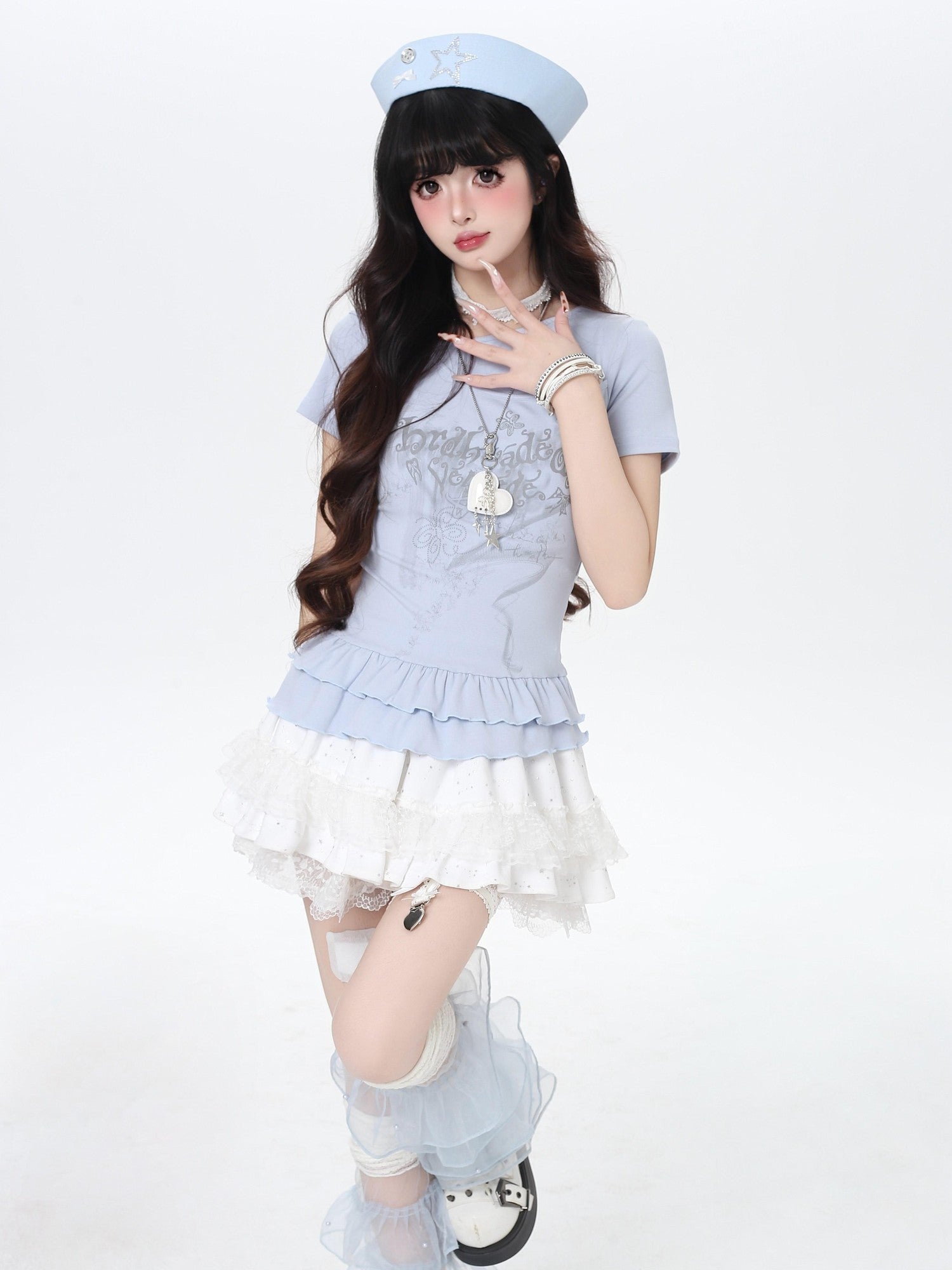 Crazy Girl Asymmetrical Off Shoulder Ruffle Letter Print Women&