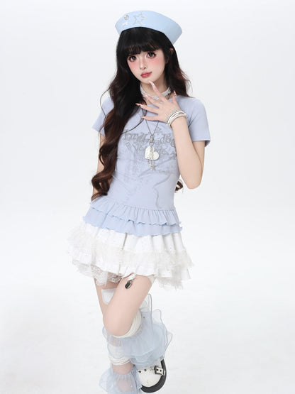 Crazy Girl Asymmetrical Off Shoulder Ruffle Letter Print Women&
