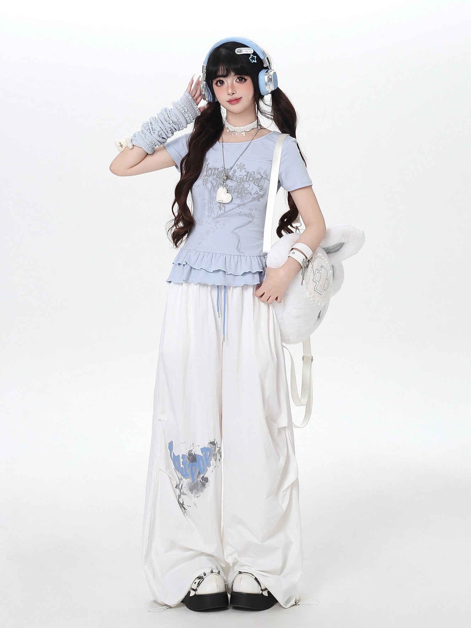 Crazy Girl Asymmetrical Off Shoulder Ruffle Letter Print Women&