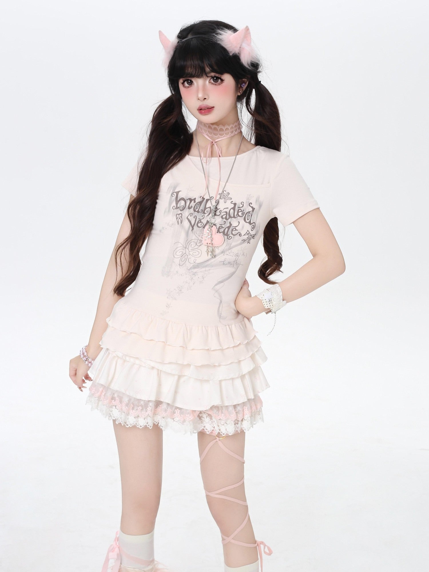 Crazy Girl Asymmetrical Off Shoulder Ruffle Letter Print Women&