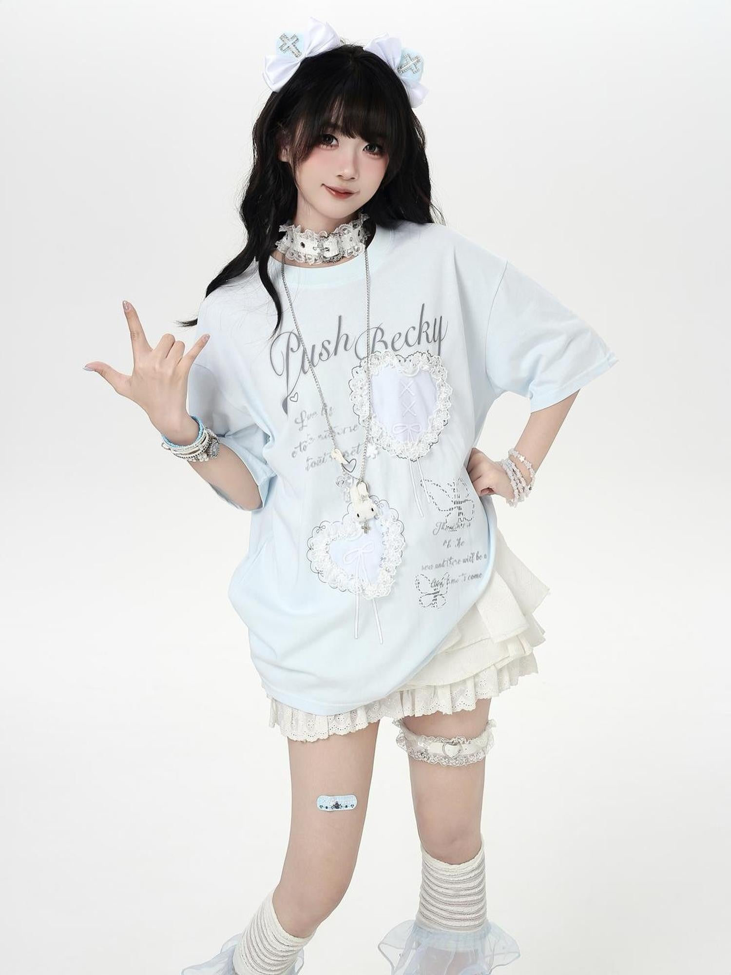 Crazy Girl Ballet Inspired 3d Bow Heart Lace Roundneck Women&