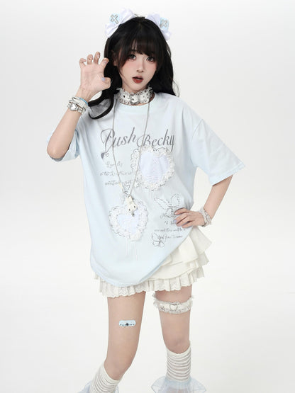 Crazy Girl Ballet Inspired 3d Bow Heart Lace Roundneck Women&