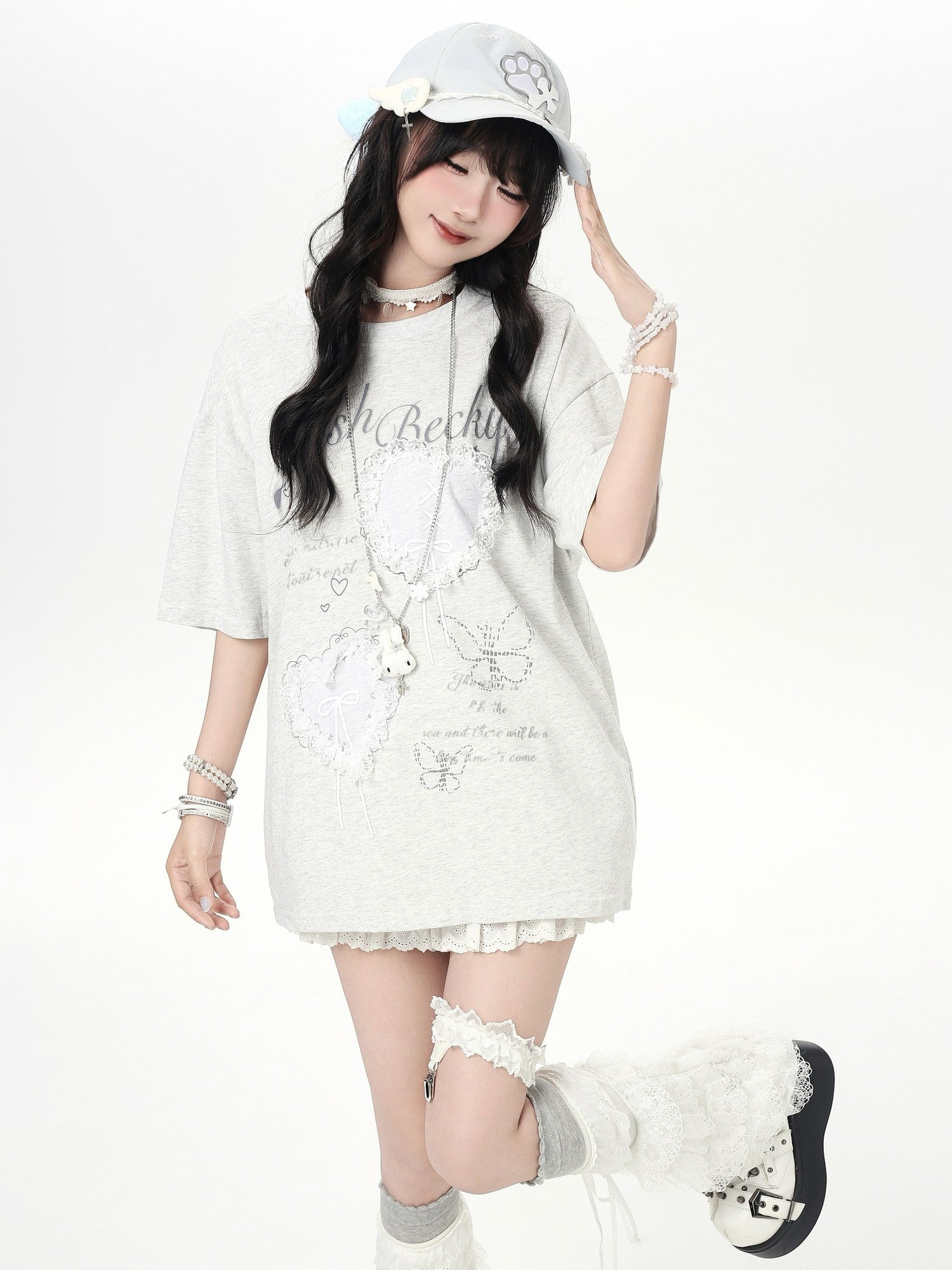 Crazy Girl Ballet Inspired 3d Bow Heart Lace Roundneck Women&