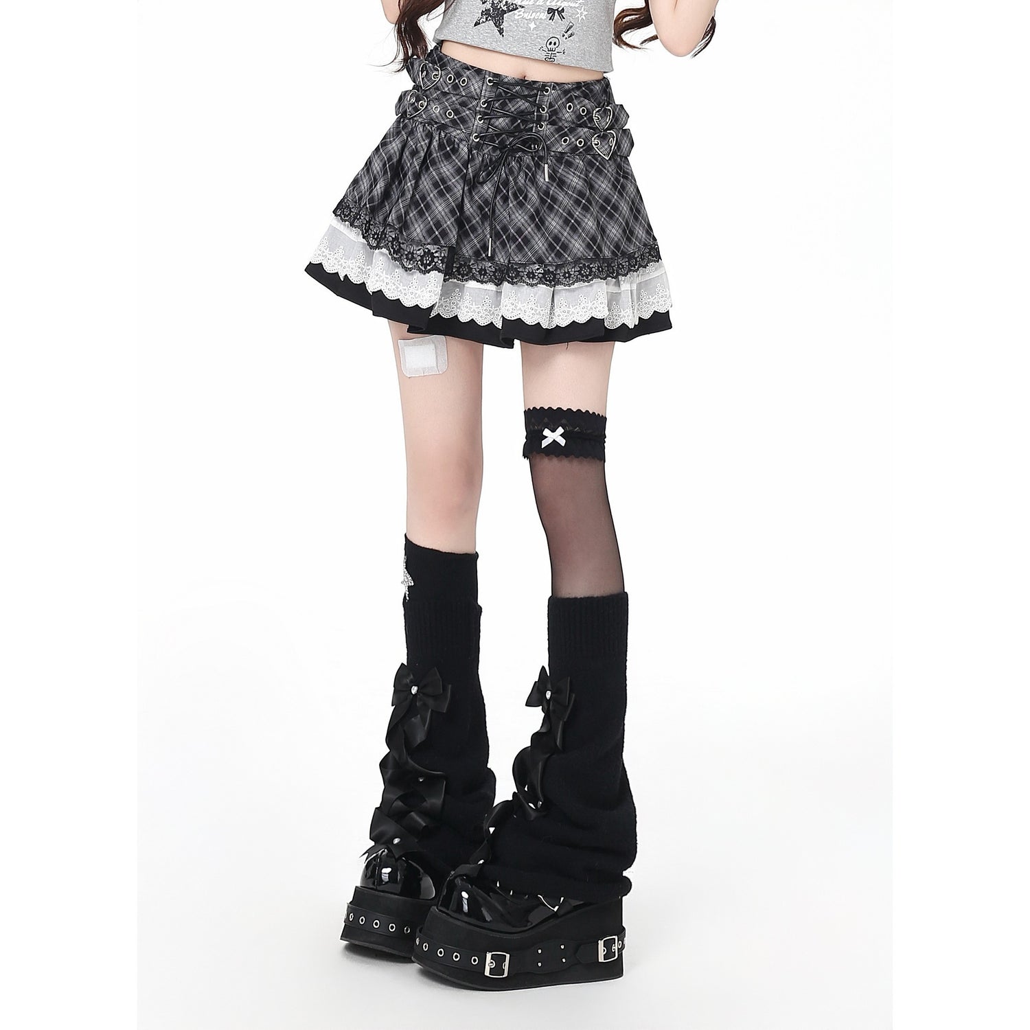 Crazy_Girl_Ballet_Plaid_Lace_Trim_Tie_Waist_A_Line_Women&