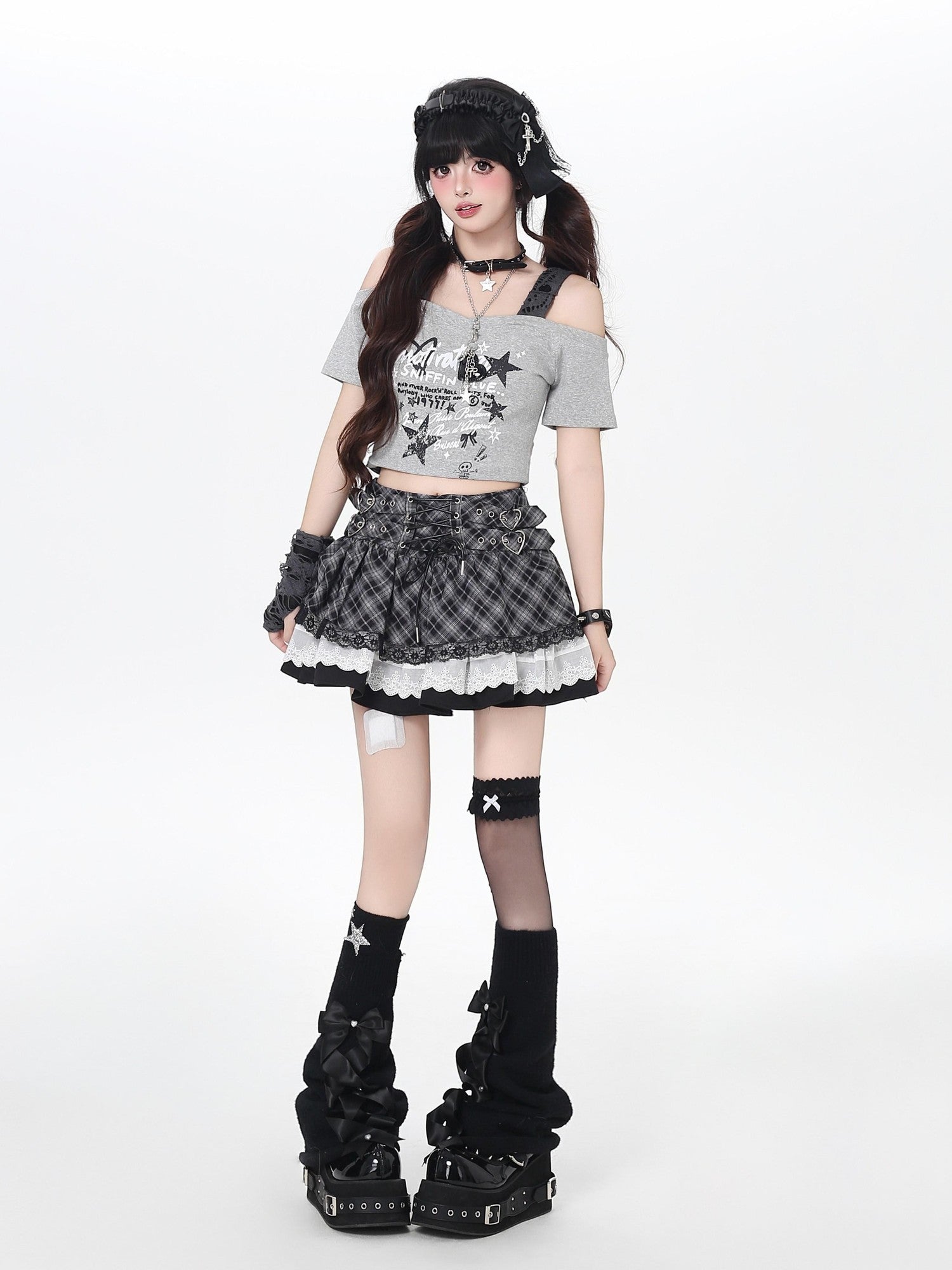 Crazy Girl Ballet Plaid Lace Trim Tie Waist A Line Women&