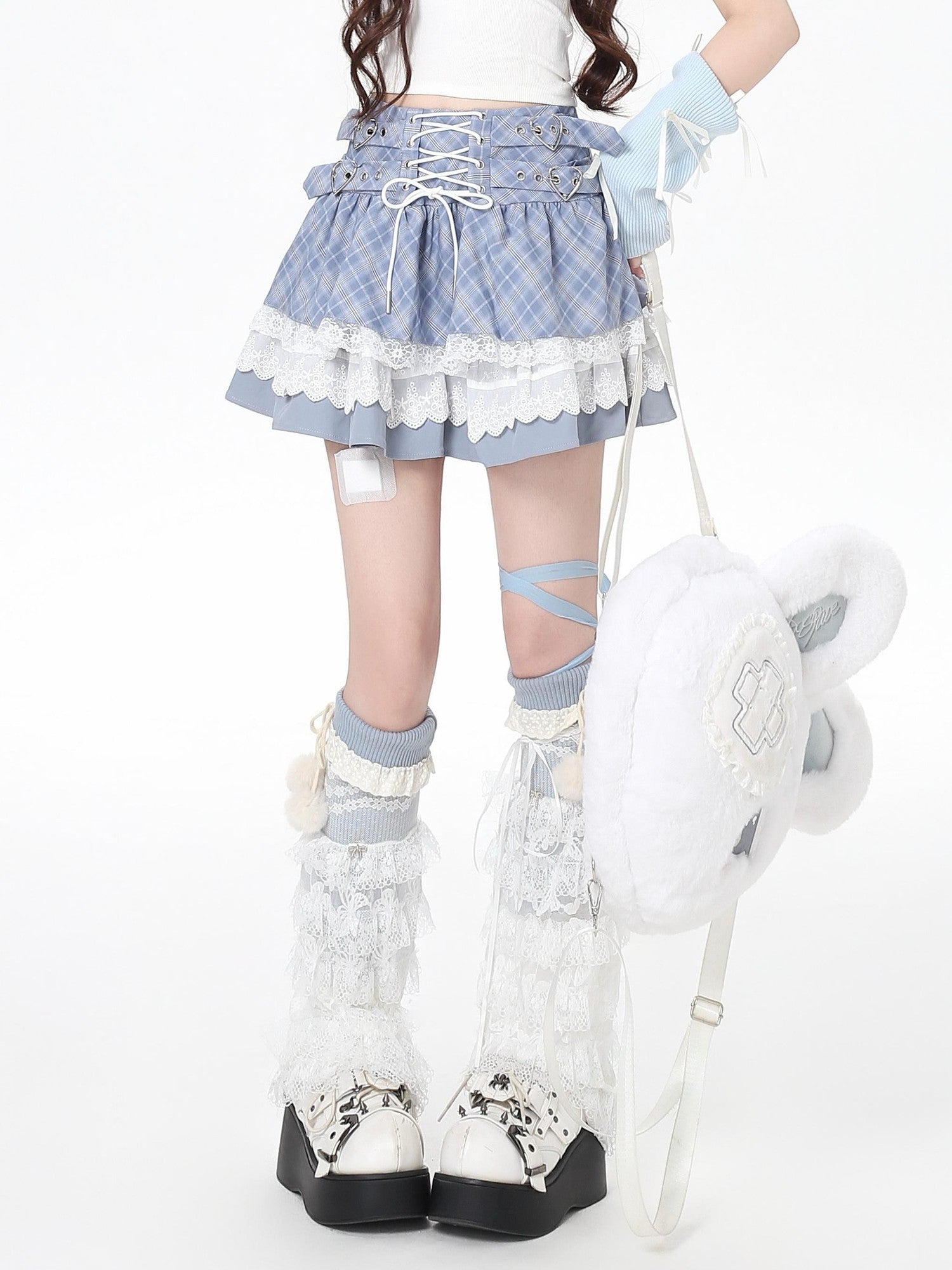 Crazy Girl Ballet Plaid Lace Trim Tie Waist A Line Women&
