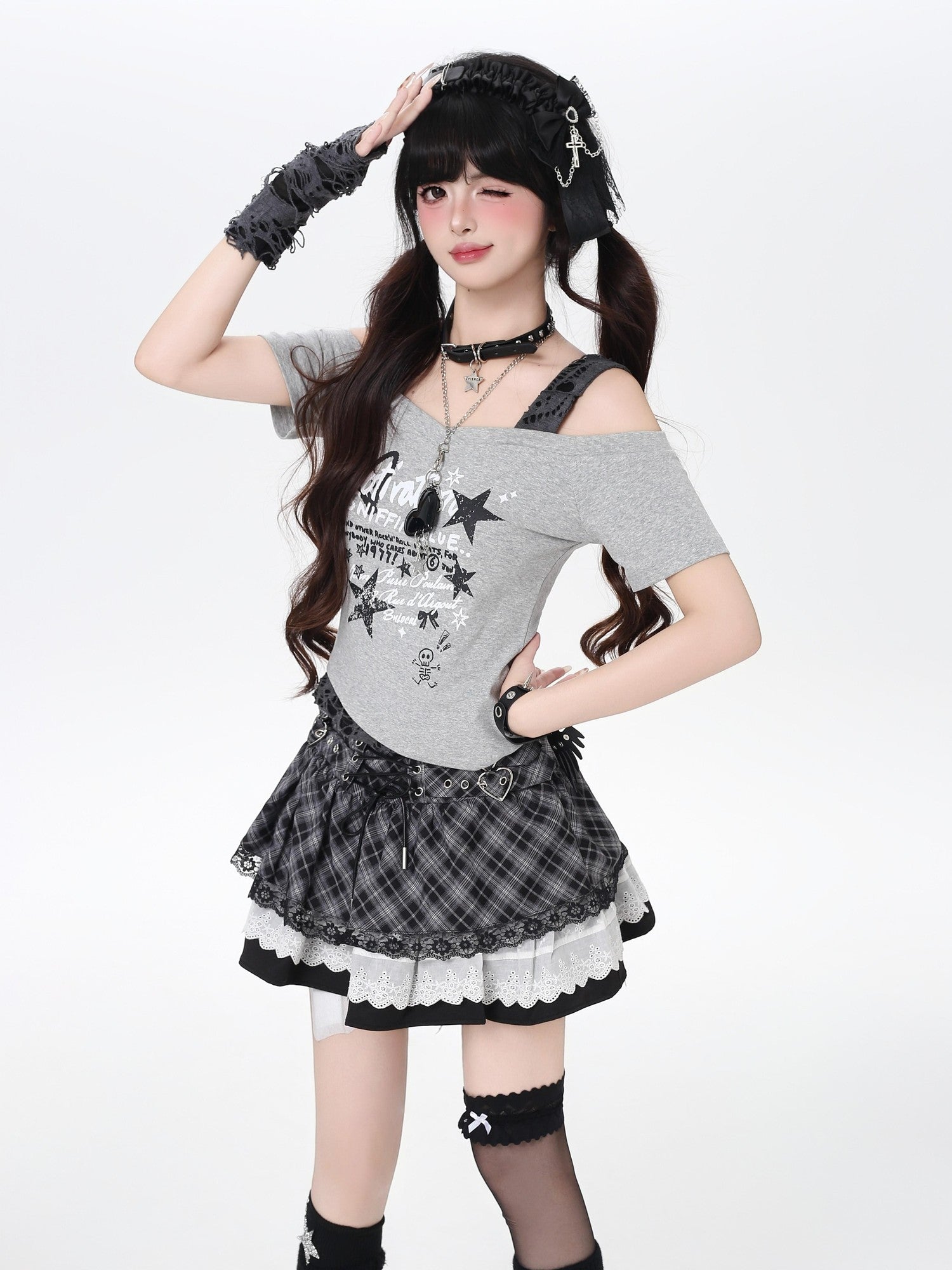 Crazy Girl Ballet Plaid Lace Trim Tie Waist A Line Women&