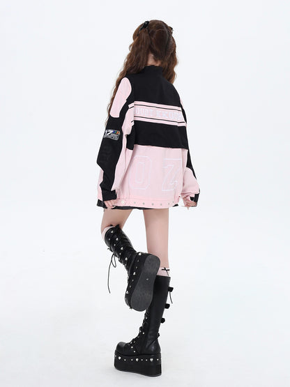 Crazy Girl Biker Street Detachable Convertible Two Way Stand Collar Women&