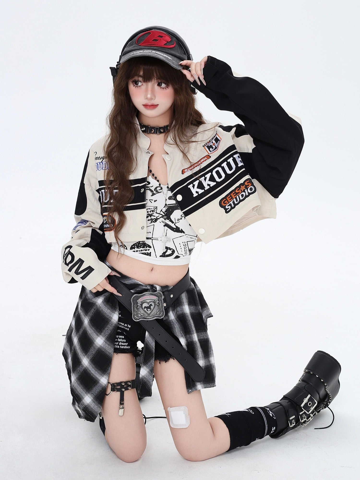 Crazy Girl Biker Street Detachable Convertible Two Way Stand Collar Women&