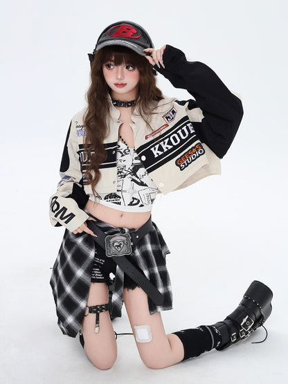Crazy Girl Biker Street Detachable Convertible Two Way Stand Collar Women&