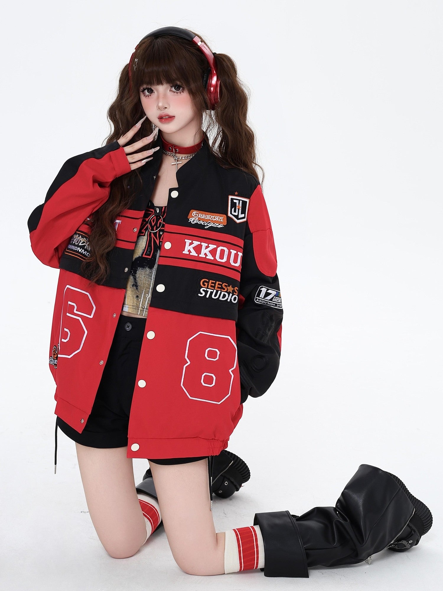 Crazy Girl Biker Street Detachable Convertible Two Way Stand Collar Women&