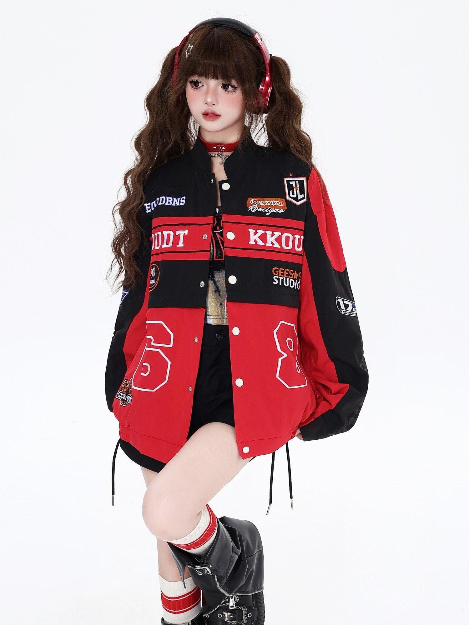 Crazy Girl Biker Street Detachable Convertible Two Way Stand Collar Women&