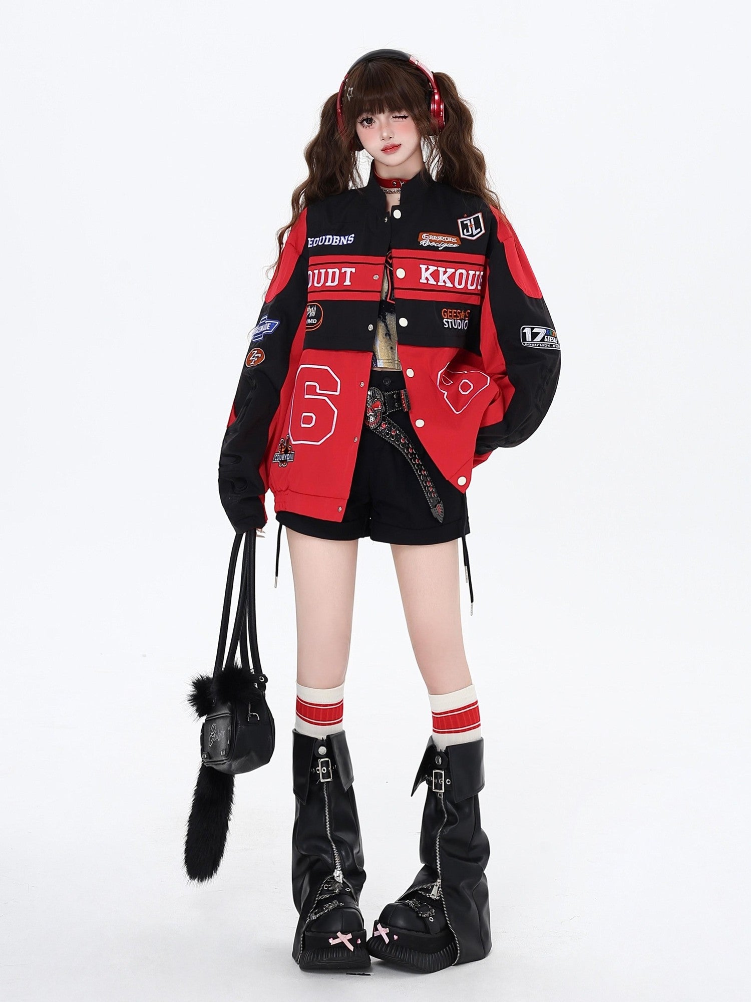 Crazy Girl Biker Street Detachable Convertible Two Way Stand Collar Women&