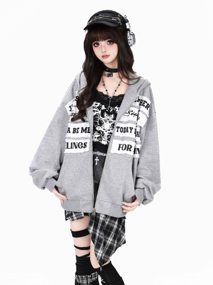 Crazy_Girl_Black_Gray_Street_Letter_Patch_Washed_Loose_Women&