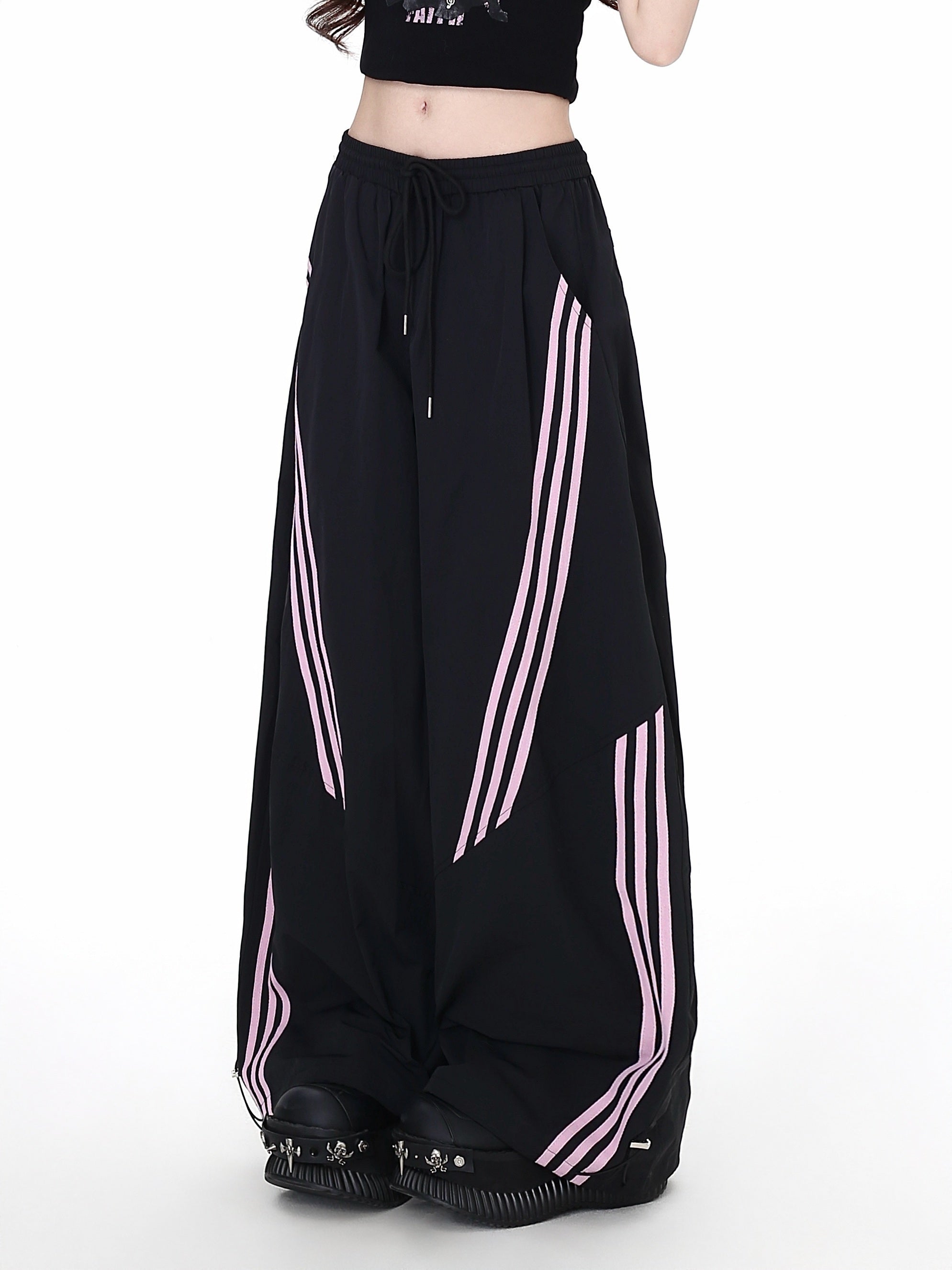 Crazy_Girl_Black_Pink_Striped_Vintage_High_Waist_Women&