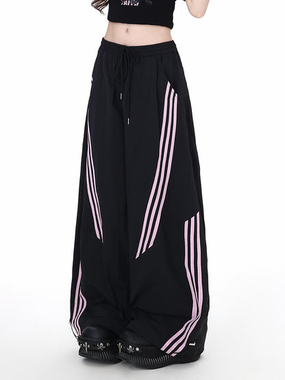 Crazy Girl Black Pink Striped Vintage High Waist Women&