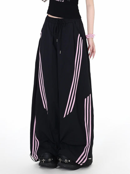 Crazy Girl Black Pink Striped Vintage High Waist Women&