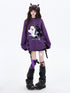 Crazy_Girl_Black_Purple_Colorblock_Ghost_Print_Lace_Up_Hooded_Loose_Women&