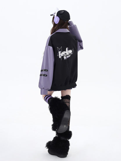 Crazy Girl Black Purple Embroidered Patchwork Heart Women&