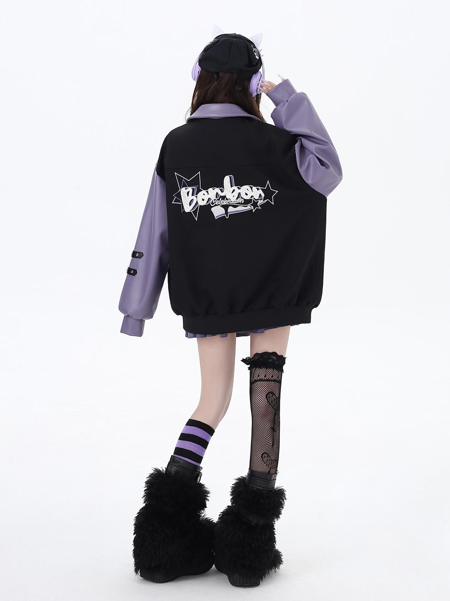 Crazy Girl Black Purple Embroidered Patchwork Heart Women&