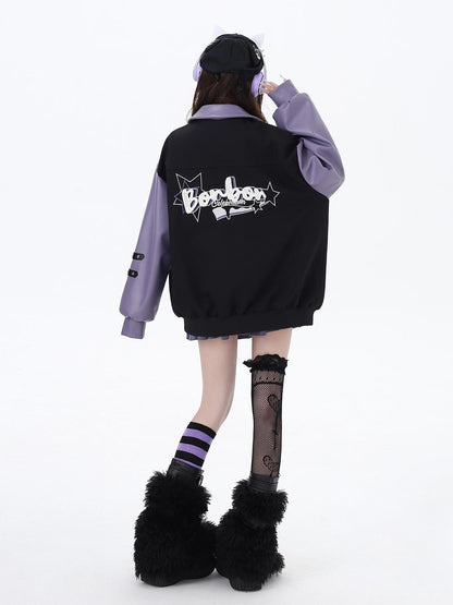 Crazy Girl Black Purple Embroidered Patchwork Heart Women&
