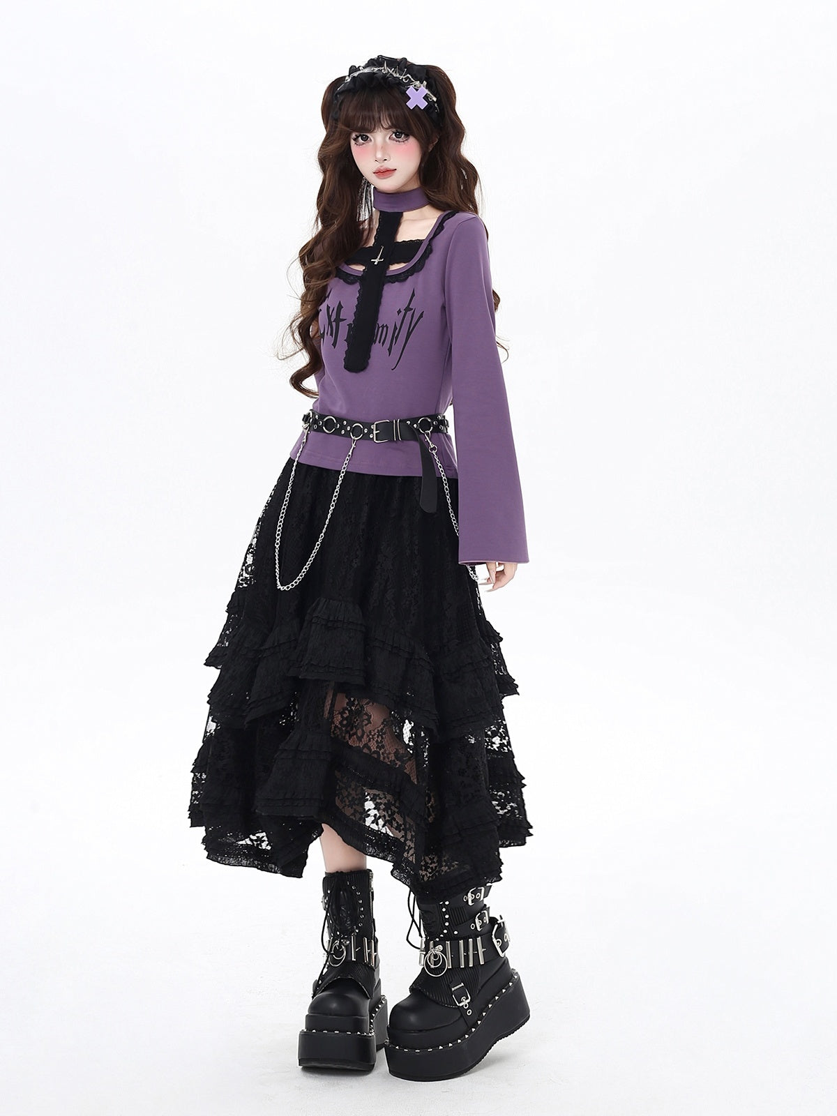 Crazy_Girl_Black_Purple_Halter_Letter_Print_Gothic_Cropped_Women&
