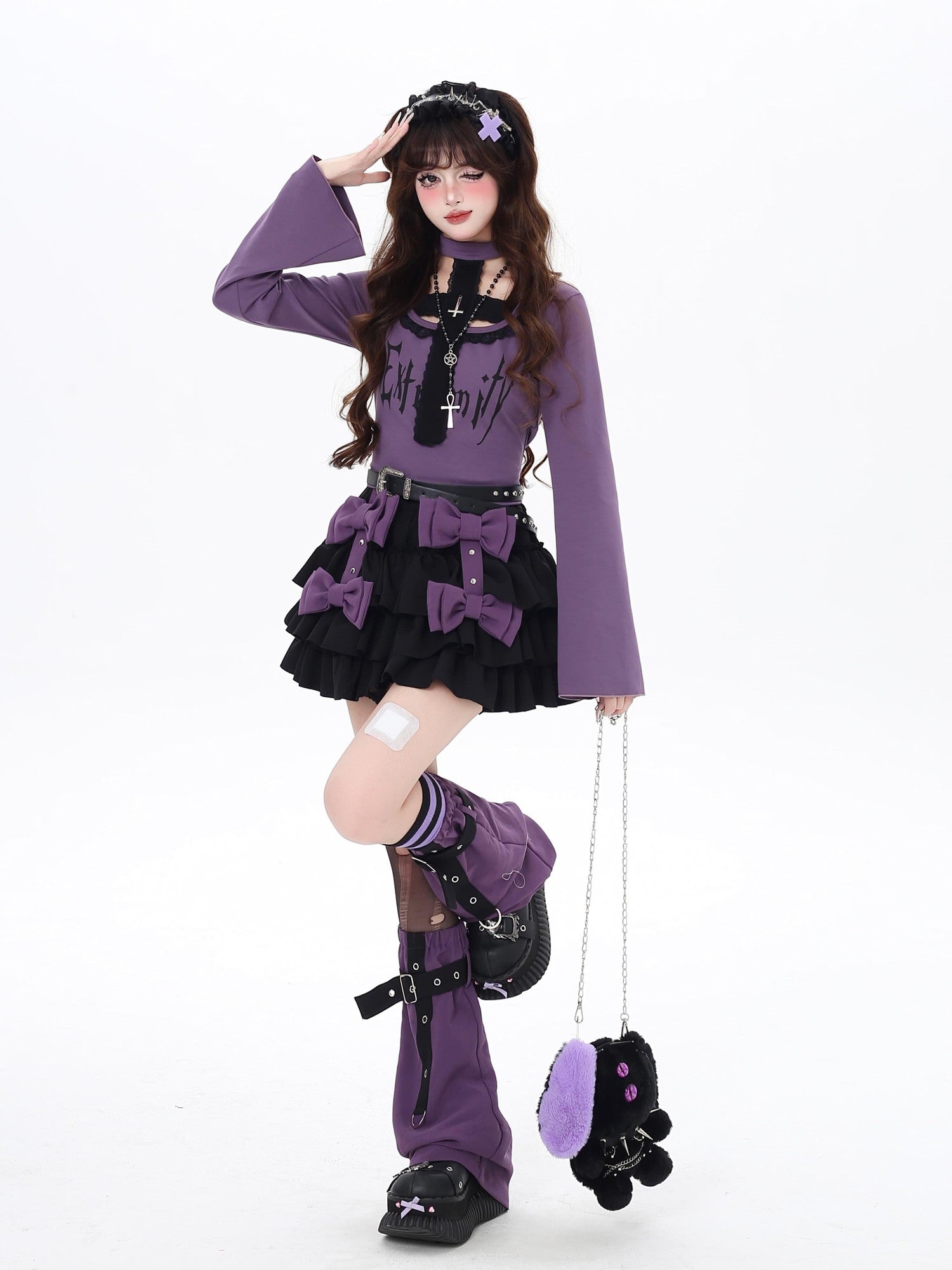 Crazy Girl Black Purple Halter Letter Print Gothic Cropped Women&