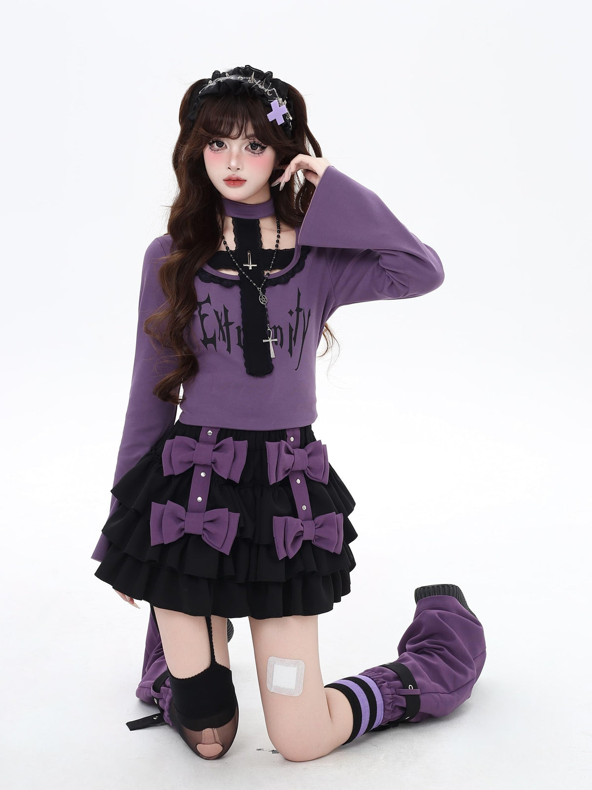 Crazy Girl Black Purple Halter Letter Print Gothic Cropped Women&