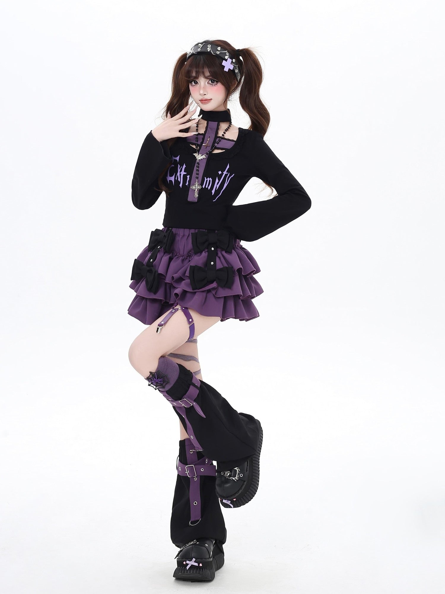 Crazy Girl Black Purple Halter Letter Print Gothic Cropped Women&