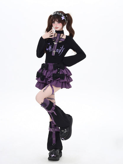 Crazy Girl Black Purple Halter Letter Print Gothic Cropped Women&
