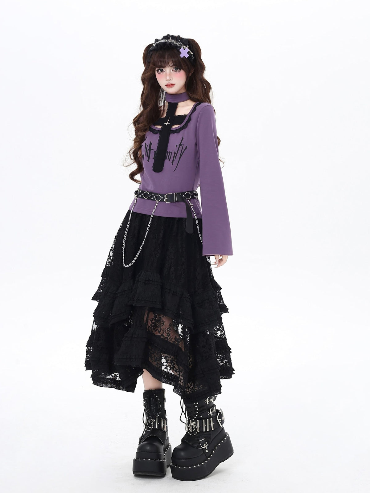 Crazy Girl Black Purple Halter Letter Print Gothic Cropped Women&
