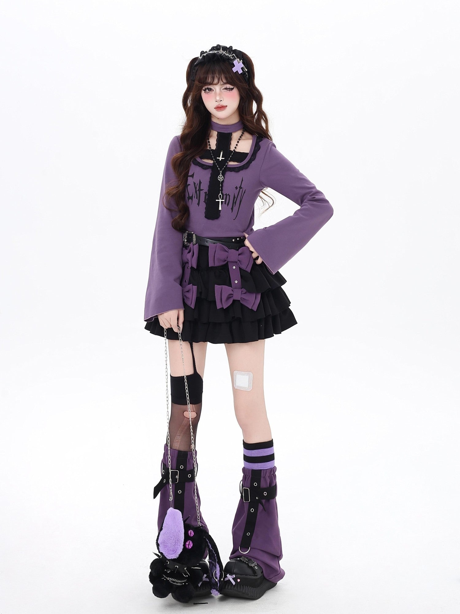 Crazy Girl Black Purple Halter Letter Print Gothic Cropped Women&