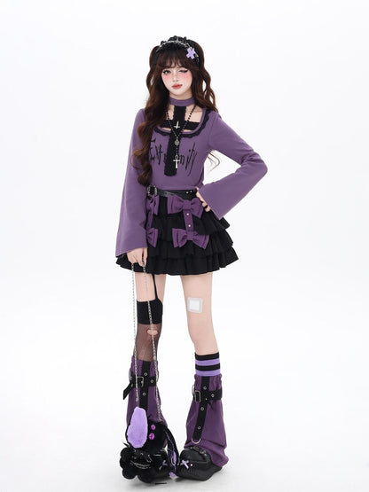 Crazy Girl Black Purple Halter Letter Print Gothic Cropped Women&