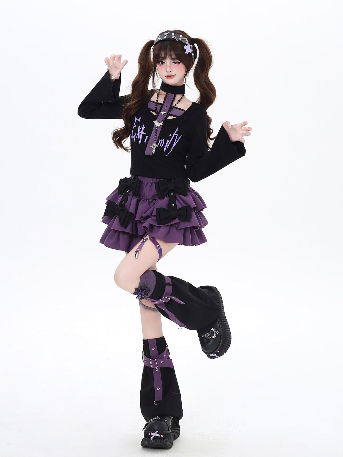 Crazy Girl Black Purple Halter Letter Print Gothic Cropped Women&