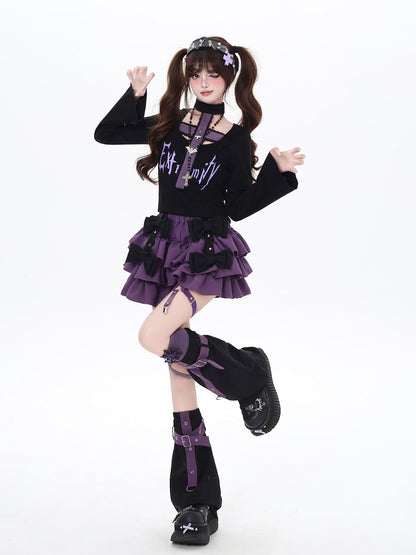 Crazy Girl Black Purple Halter Letter Print Gothic Cropped Women&