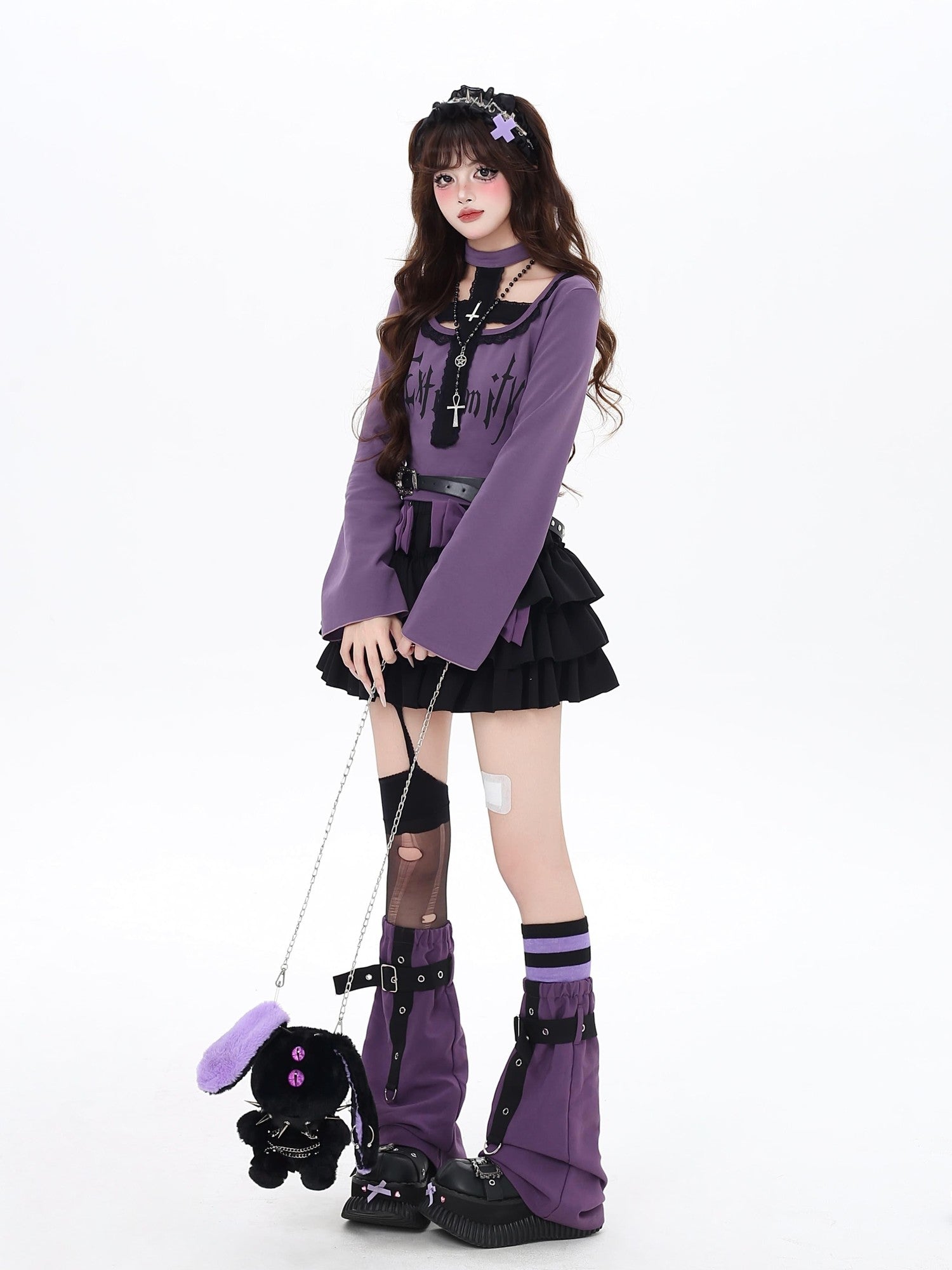Crazy Girl Black Purple Halter Letter Print Gothic Cropped Women&
