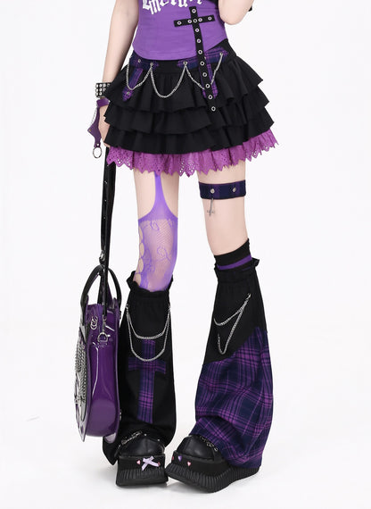 Crazy_Girl_Black_Purple_Plaid_Patchwork_High_Waist_Zipper_Women&