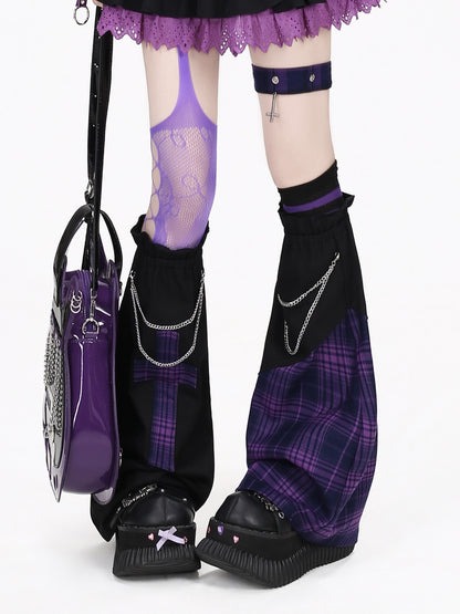 Crazy_Girl_Black_Purple_Plaid_Patchwork_High_Waist_Zipper_Women&