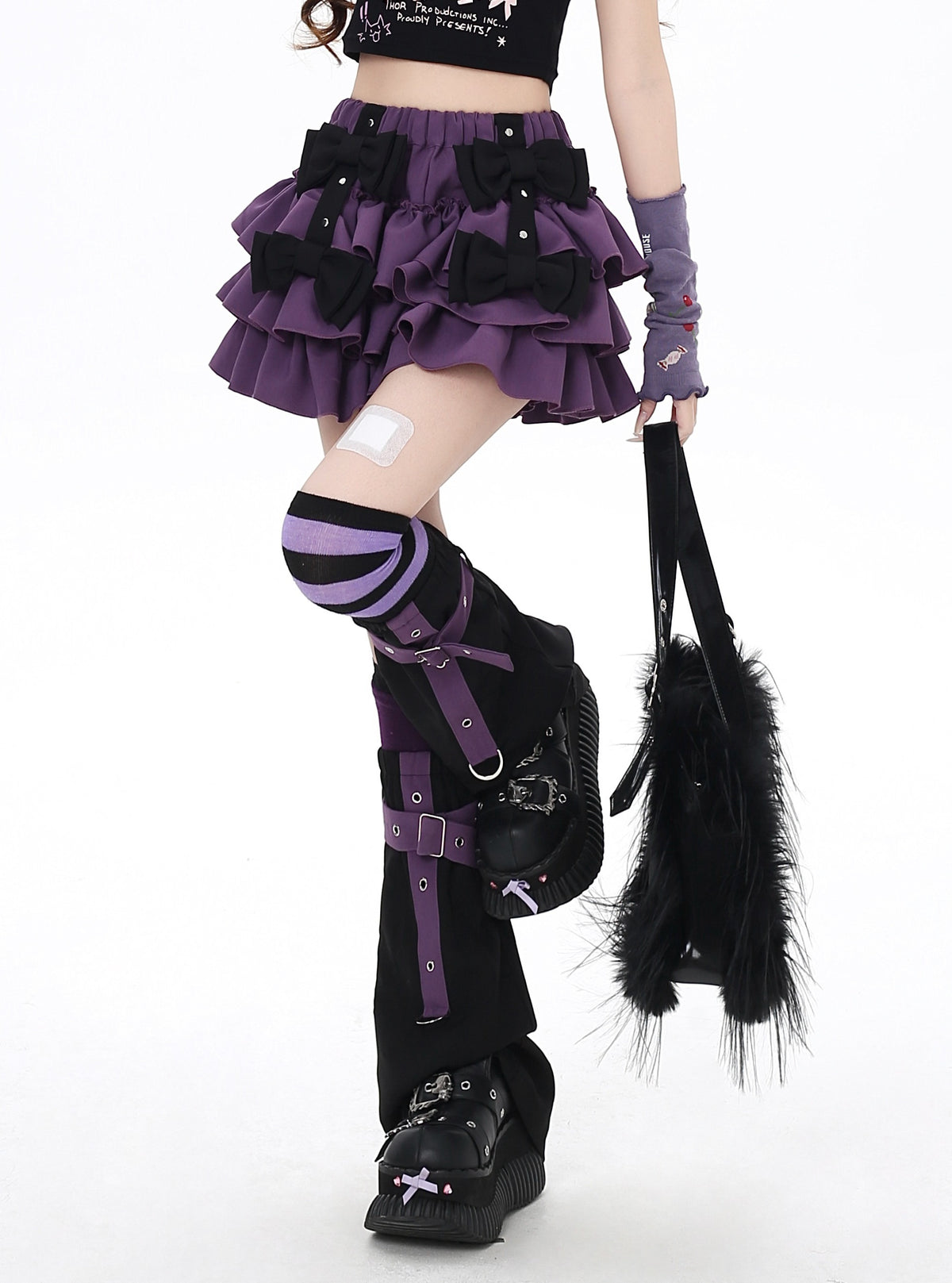 Crazy_Girl_Black_Purple_Ruffled_Bow_Puff_Women&
