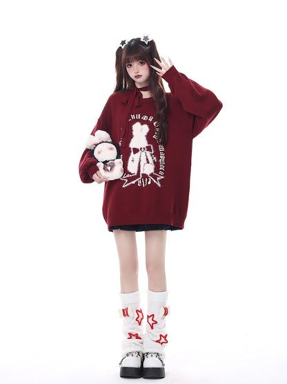 Crazy_Girl_Black_Red_Lantern_Sleeve_Round_Neck_Women&