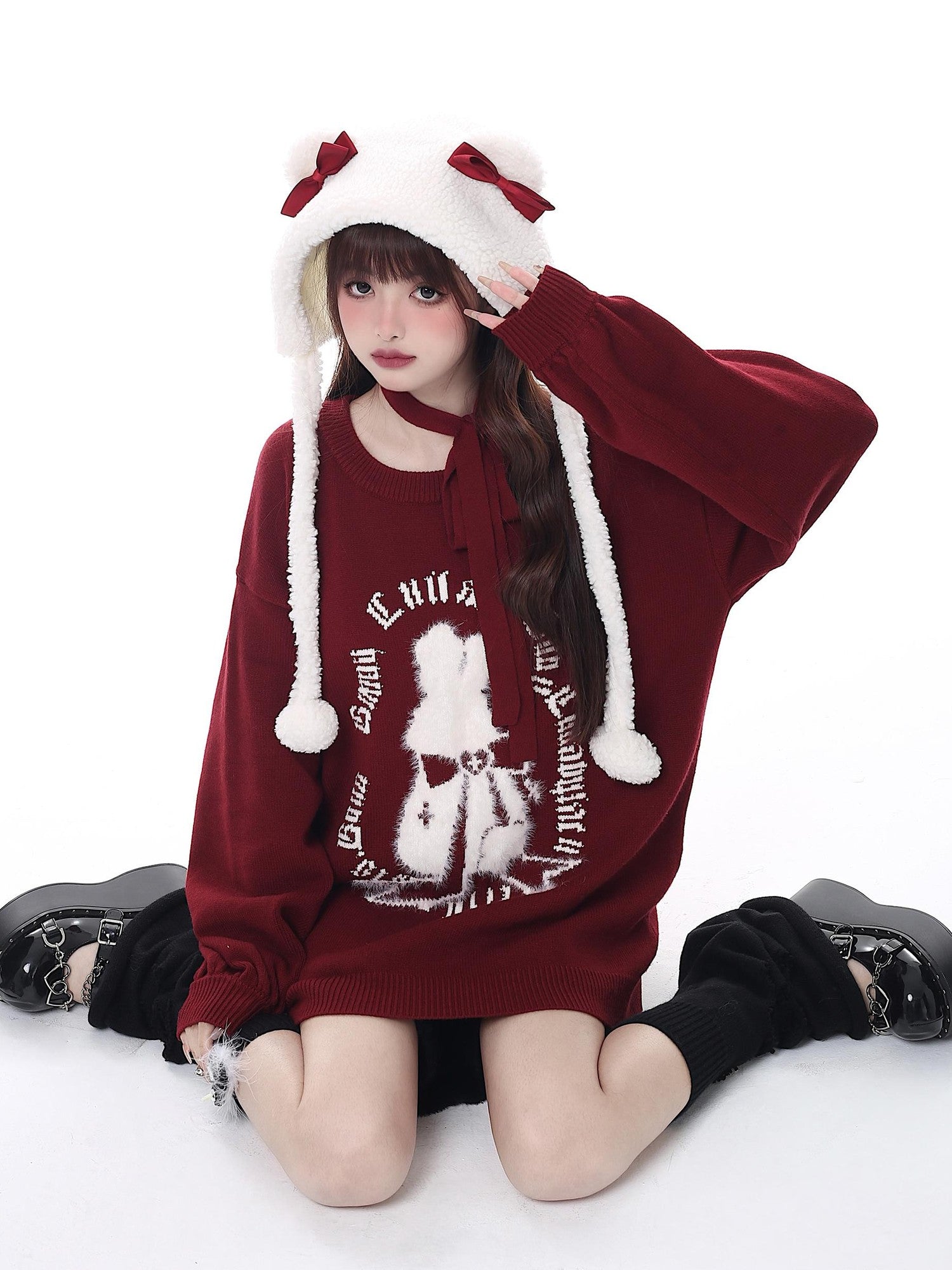 Crazy Girl Black Red Lantern Sleeve Round Neck Women&