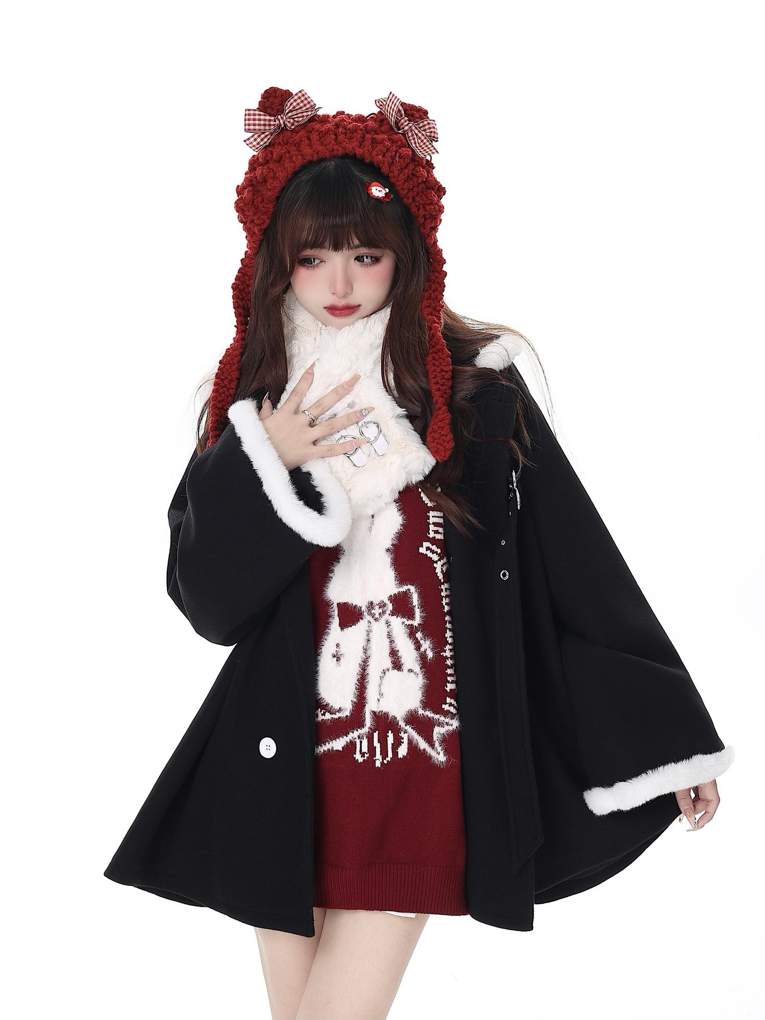 Crazy Girl Black Red Lantern Sleeve Round Neck Women&