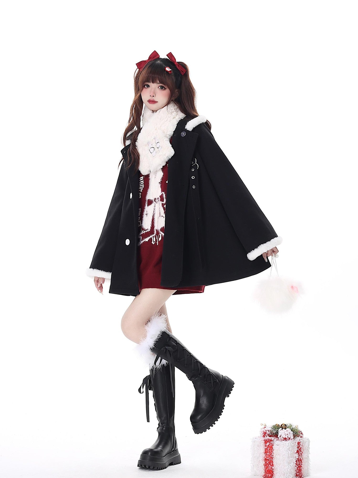 Crazy Girl Black Red Lantern Sleeve Round Neck Women&