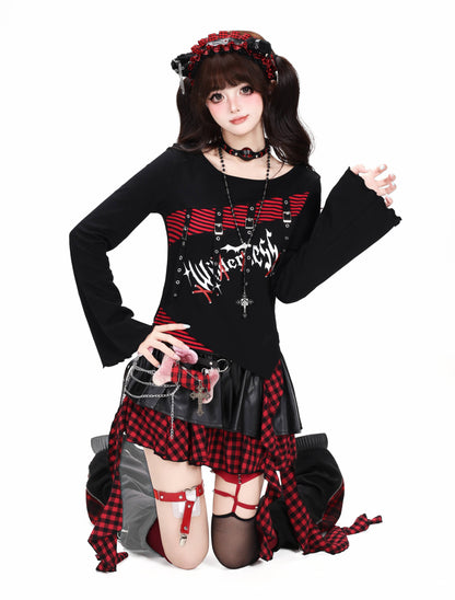 Crazy_Girl_Black_Red_Stripe_Asymmetric_Splice_Waist_Cinch_Bell_Women&